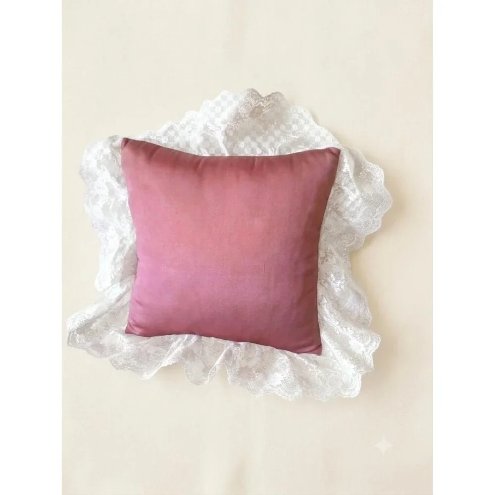 Vintage Romantic Pink Satin & Lace Pillow Victorian Accent 17x17